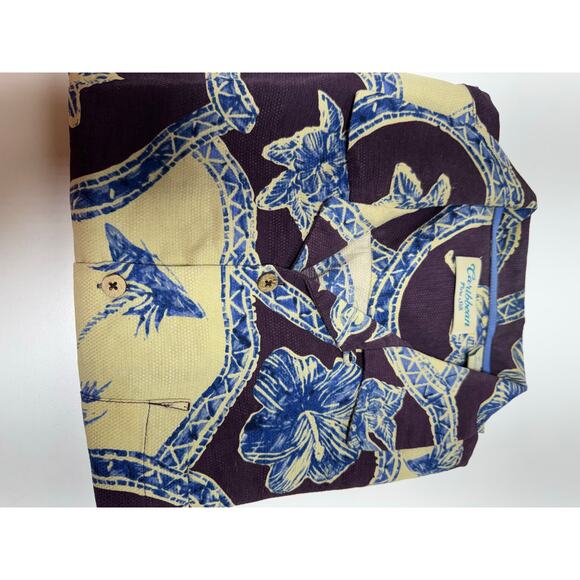 Caribbean 100% Silk Men’s CL Button Up Short Sleeve Shirt Floral Hawaiin - Picture 13 of 13